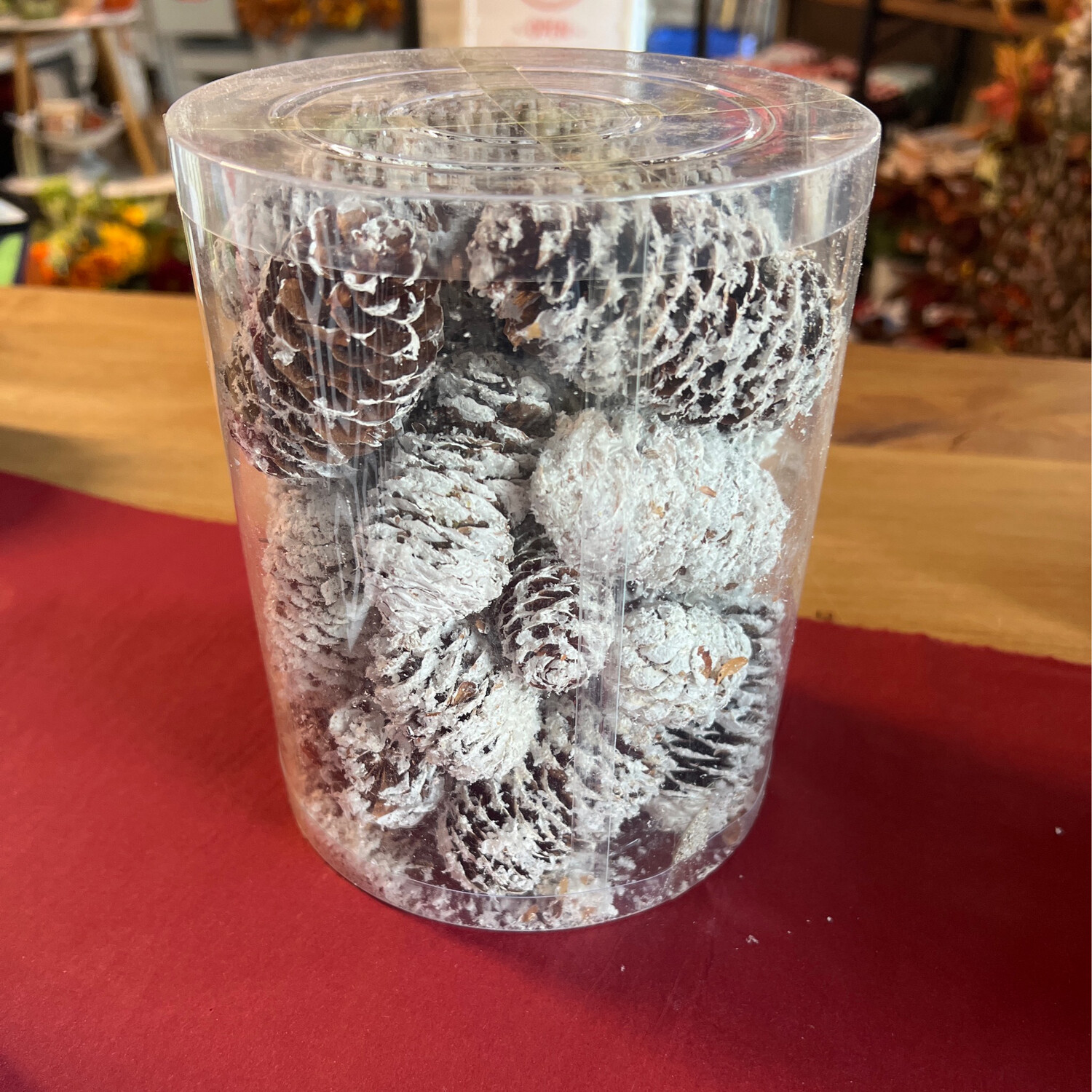 Brown Flocked Pinecones Bucket Brown Flocked Pinecones Bucket