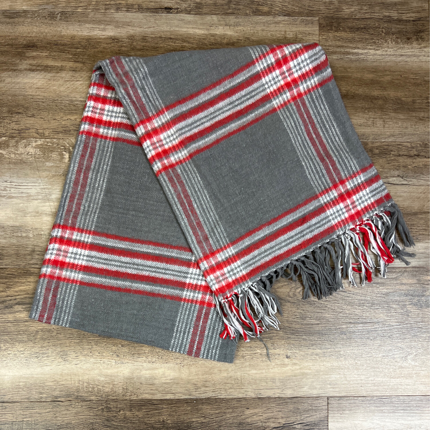Grey &amp; Red Cotton Flannel Runner