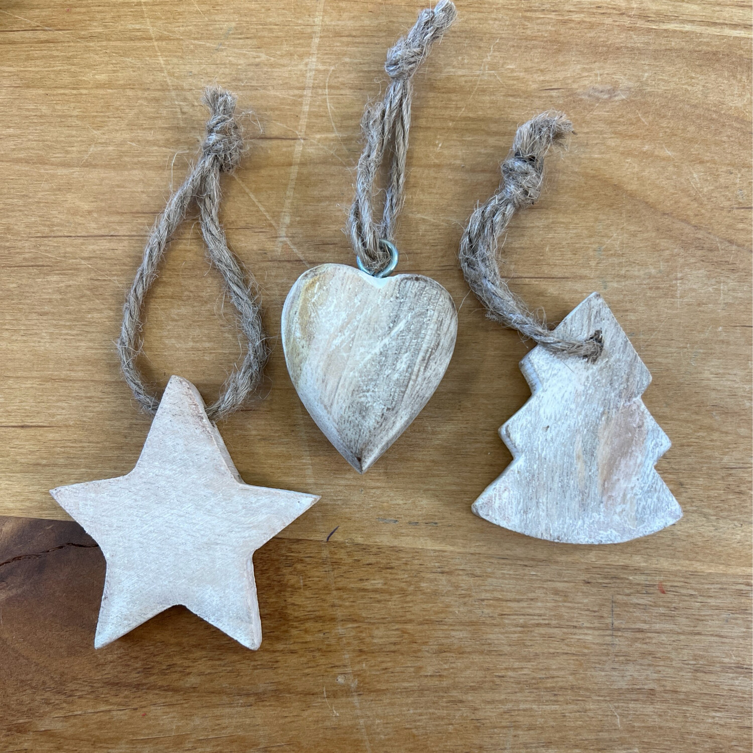 Whitewash Wood Ornaments