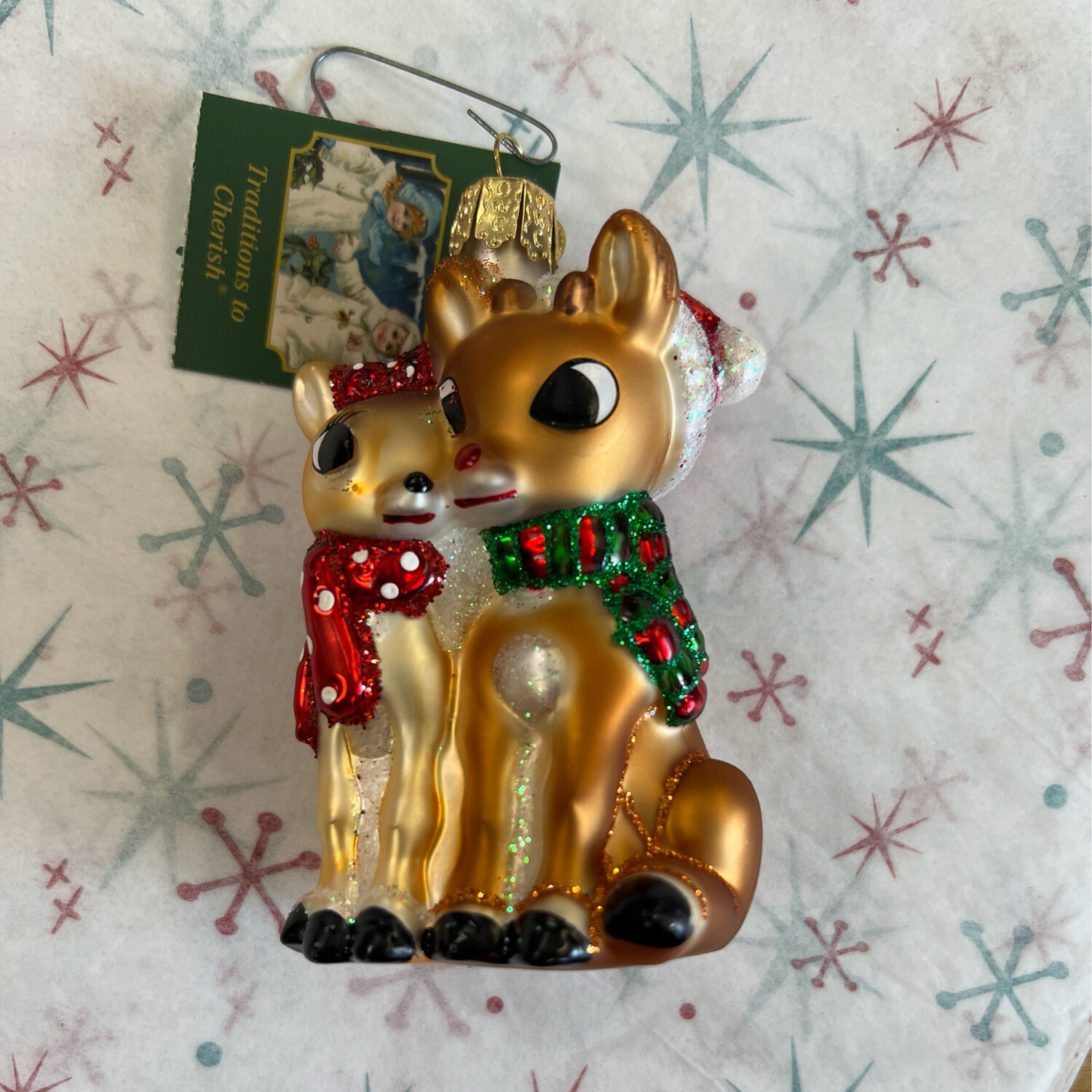 Rudolph &amp; Clarice Glass Ornament