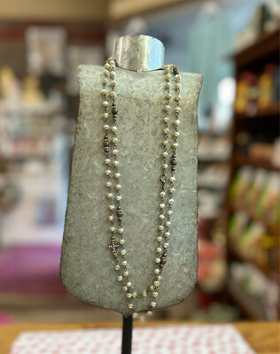 Antiqued Bead & Cross Necklace