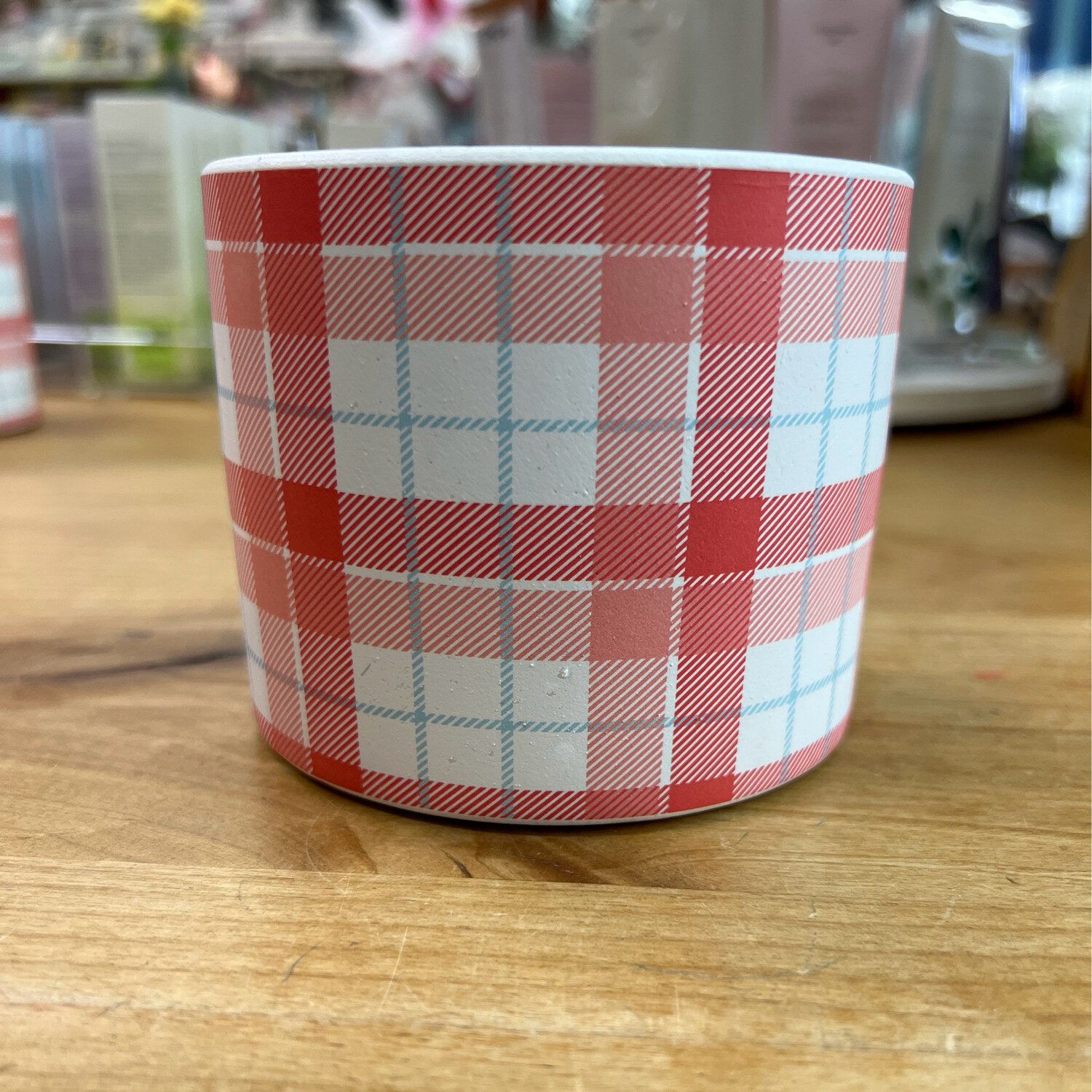 4" Coral Plaid Pot