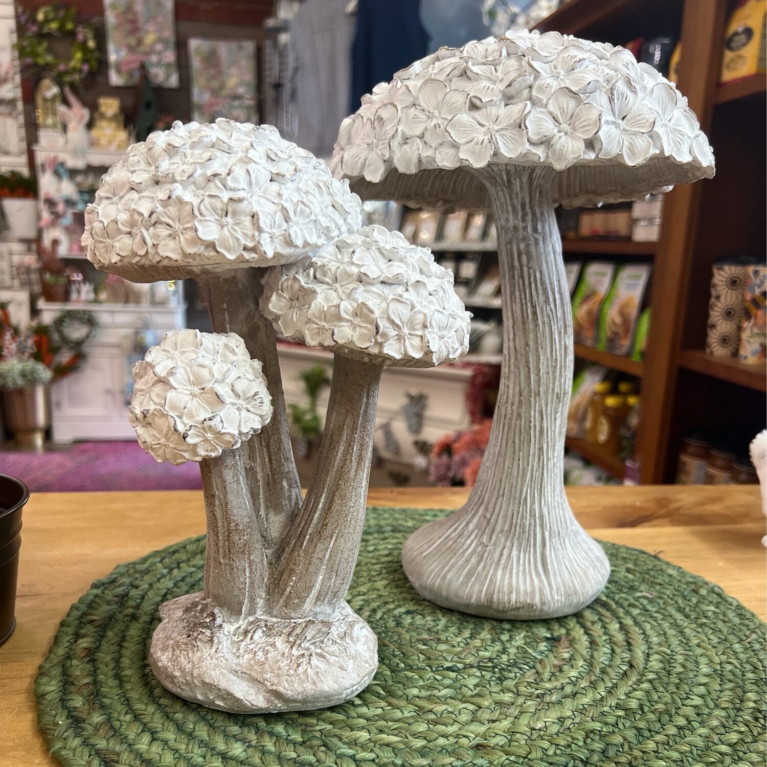 Floral Topped Resin Mushrooms