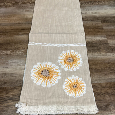 72" Tan Linen Tablecloth w/Sunflowers
