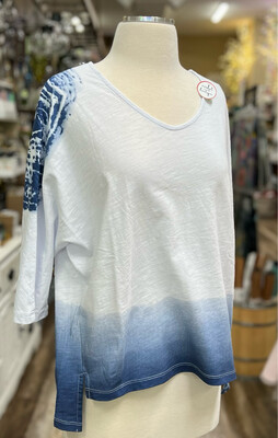 3/4 Sleeve Blue Ombre Top