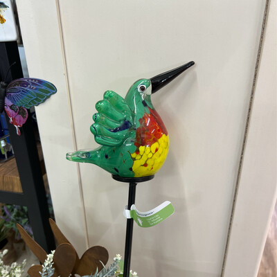 Solar Art Glass Hummingbird Stake