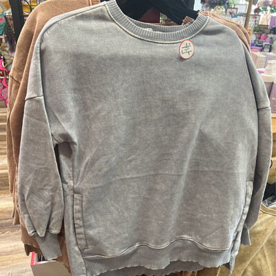 Acid Washed Sweatshirt - Iced Grey