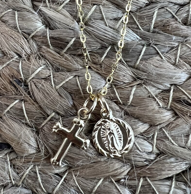 Gold Filled Cross w/Mary Token