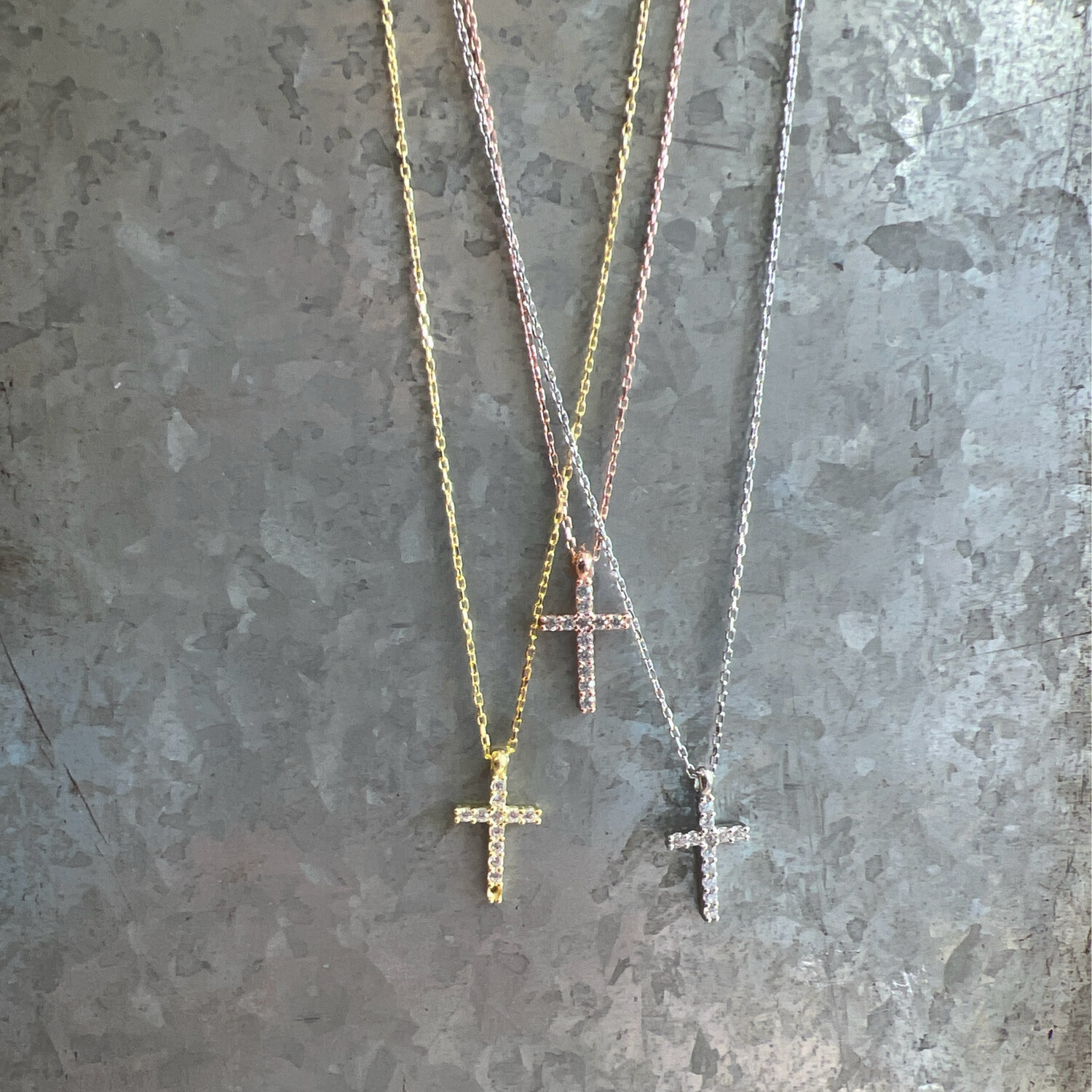 Petite Rhinestone Cross Necklace