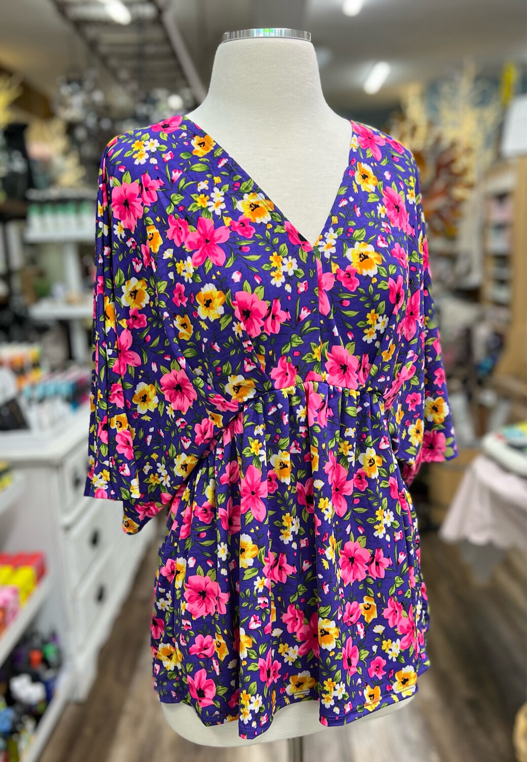 Purple Floral V Neck Top