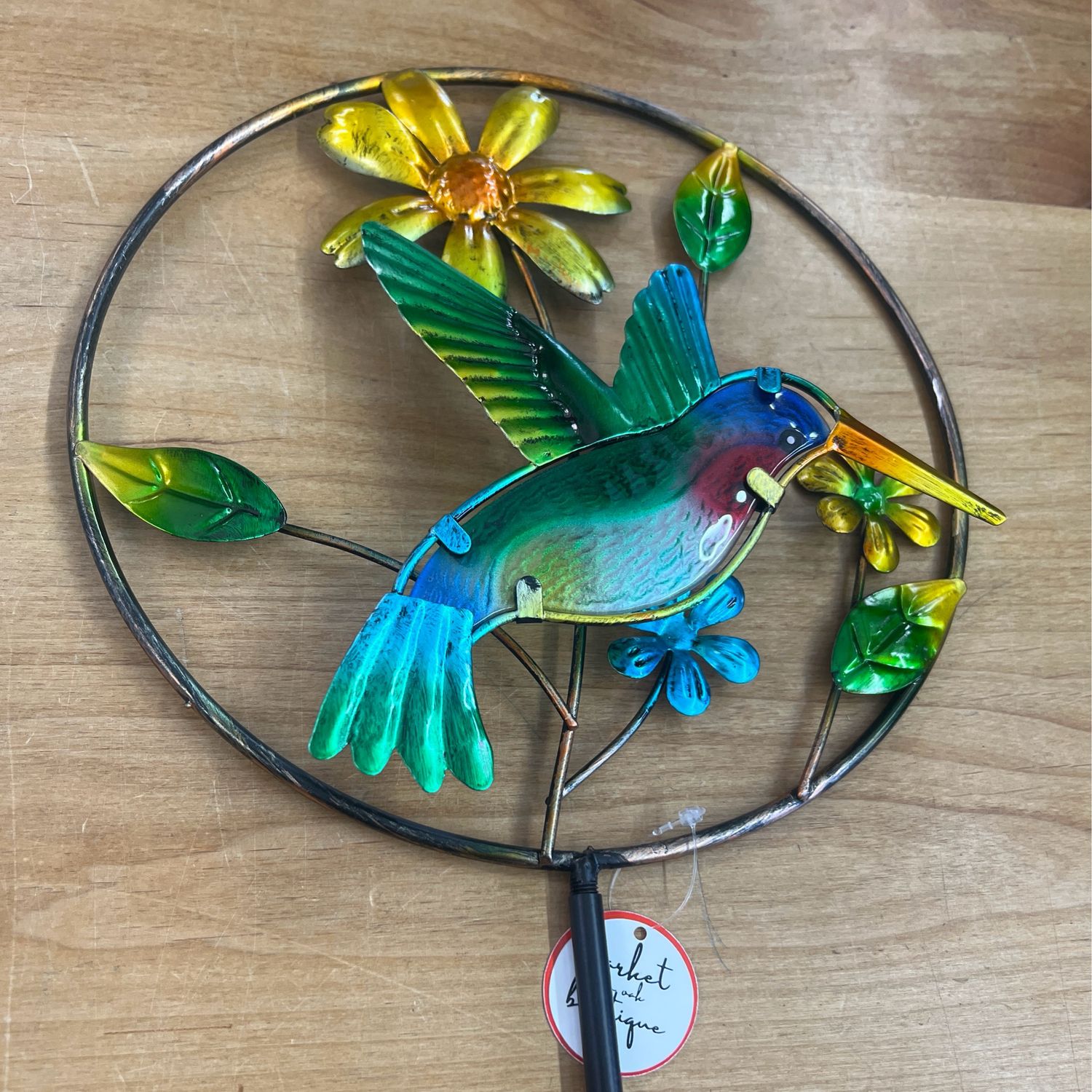 36" Floral Hummingbird Stake