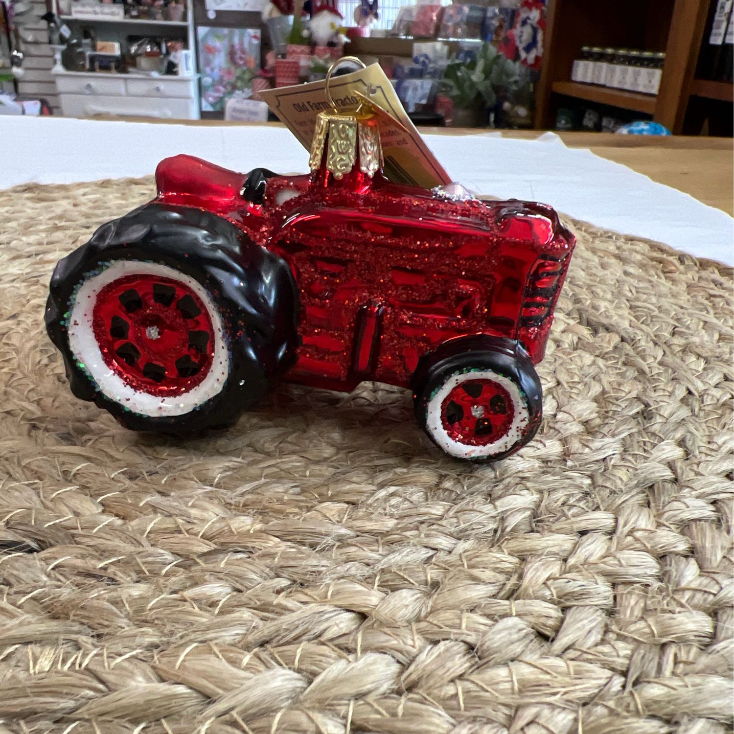 Old Farm Tractor Glass Ornament