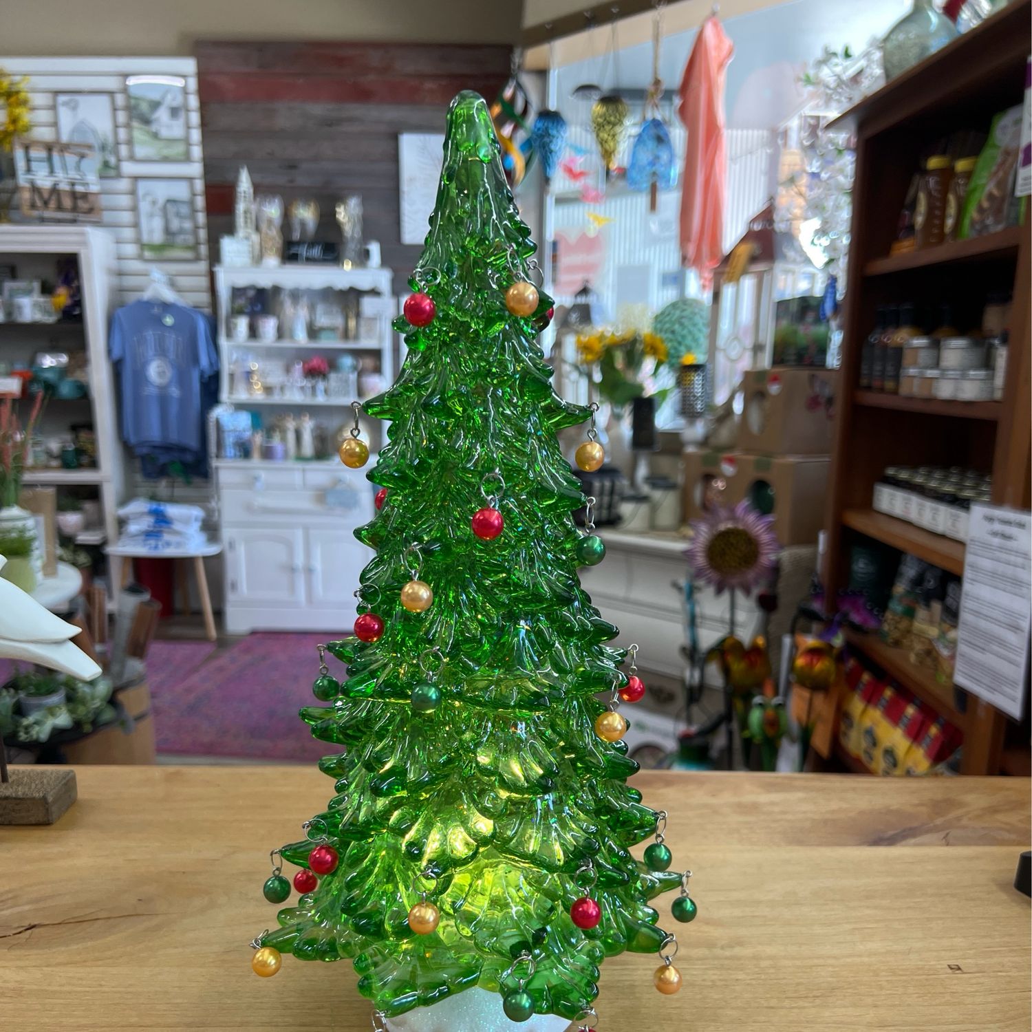 14.5&quot; Green Lighted Ornament Tree