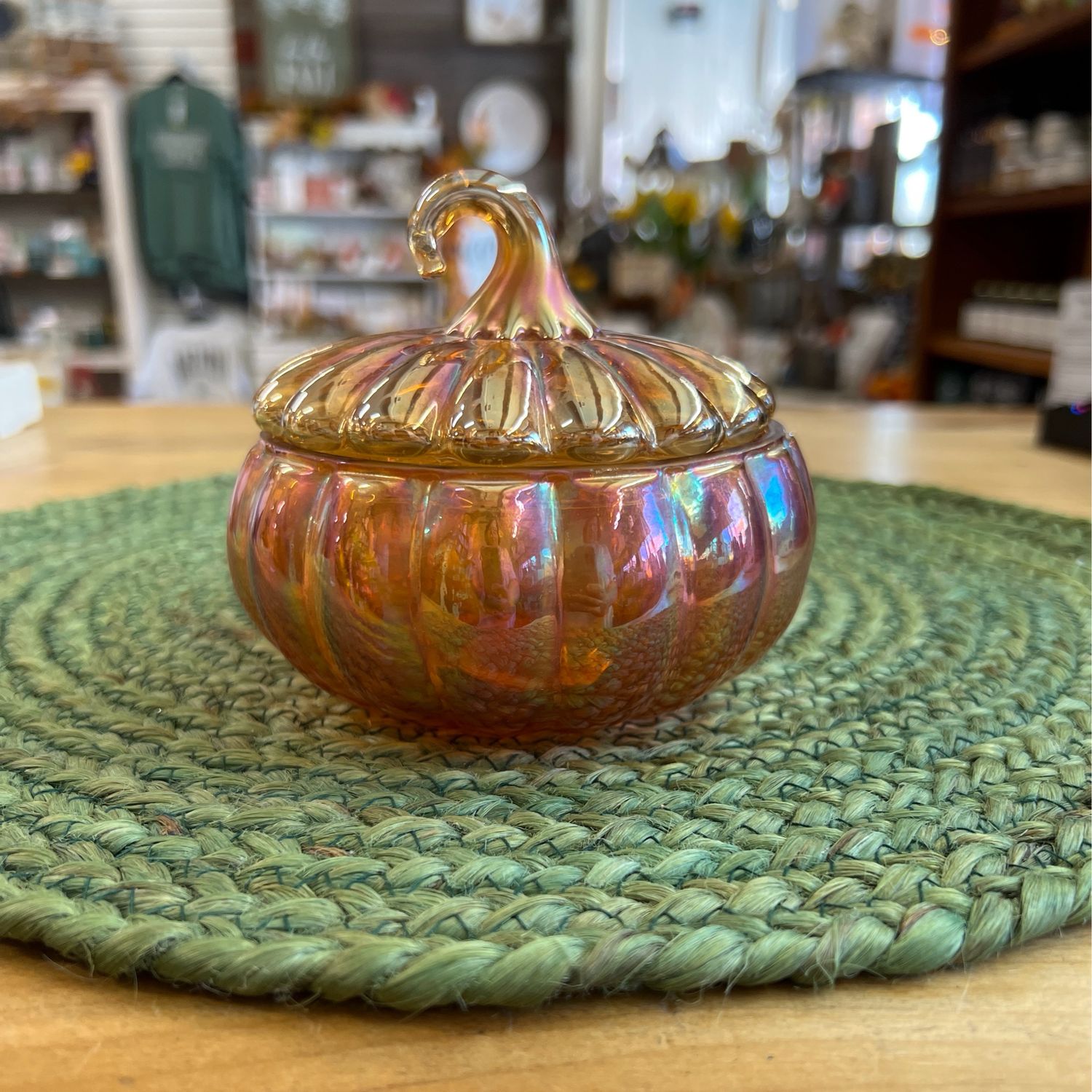 Recycled Glass Pumpkin Jar w/lid Recycled Glass Pumpkin Jar w/lid