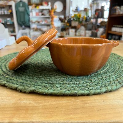 2 Cup Stoneware Orange Pumpkin Baker w/Lid