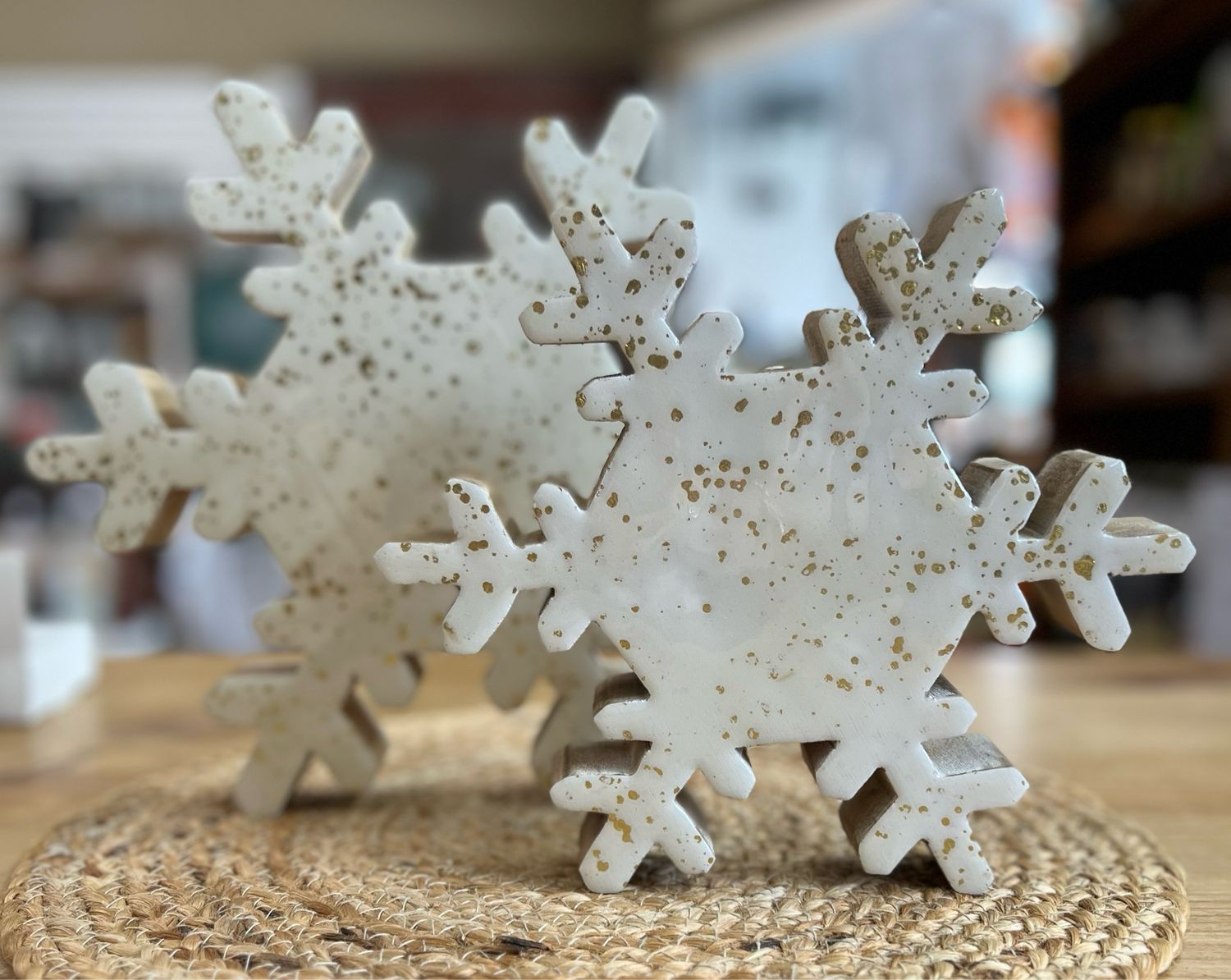 Enameled Gold Splatter Snowflakes