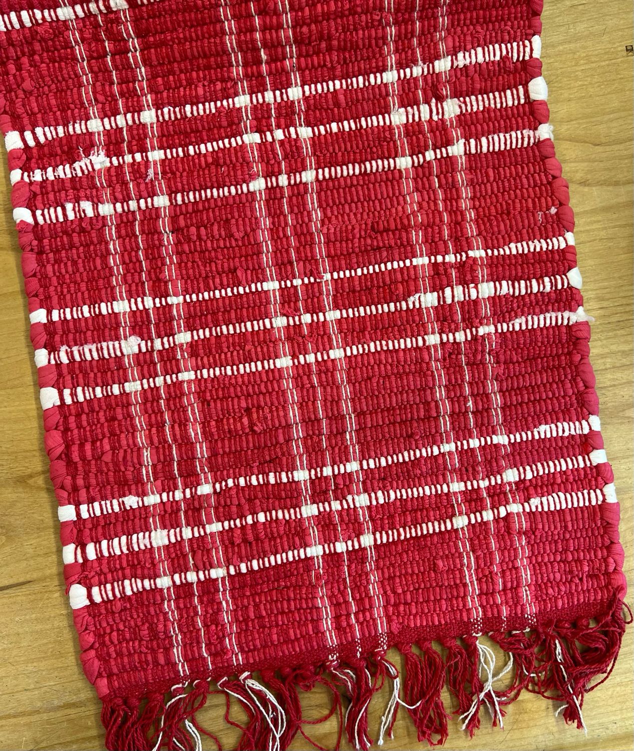 Cotton Chindi Red &amp; White Table Runner