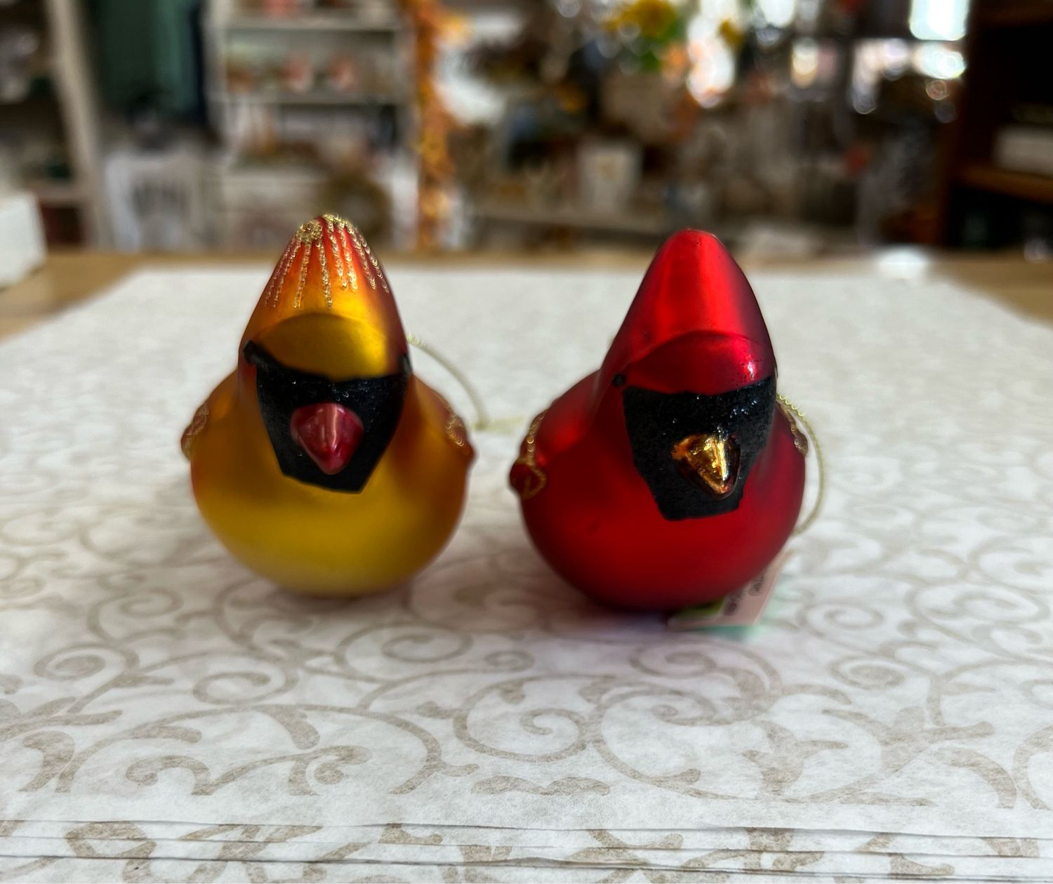 Handpainted Glass Cardinal Ornaments