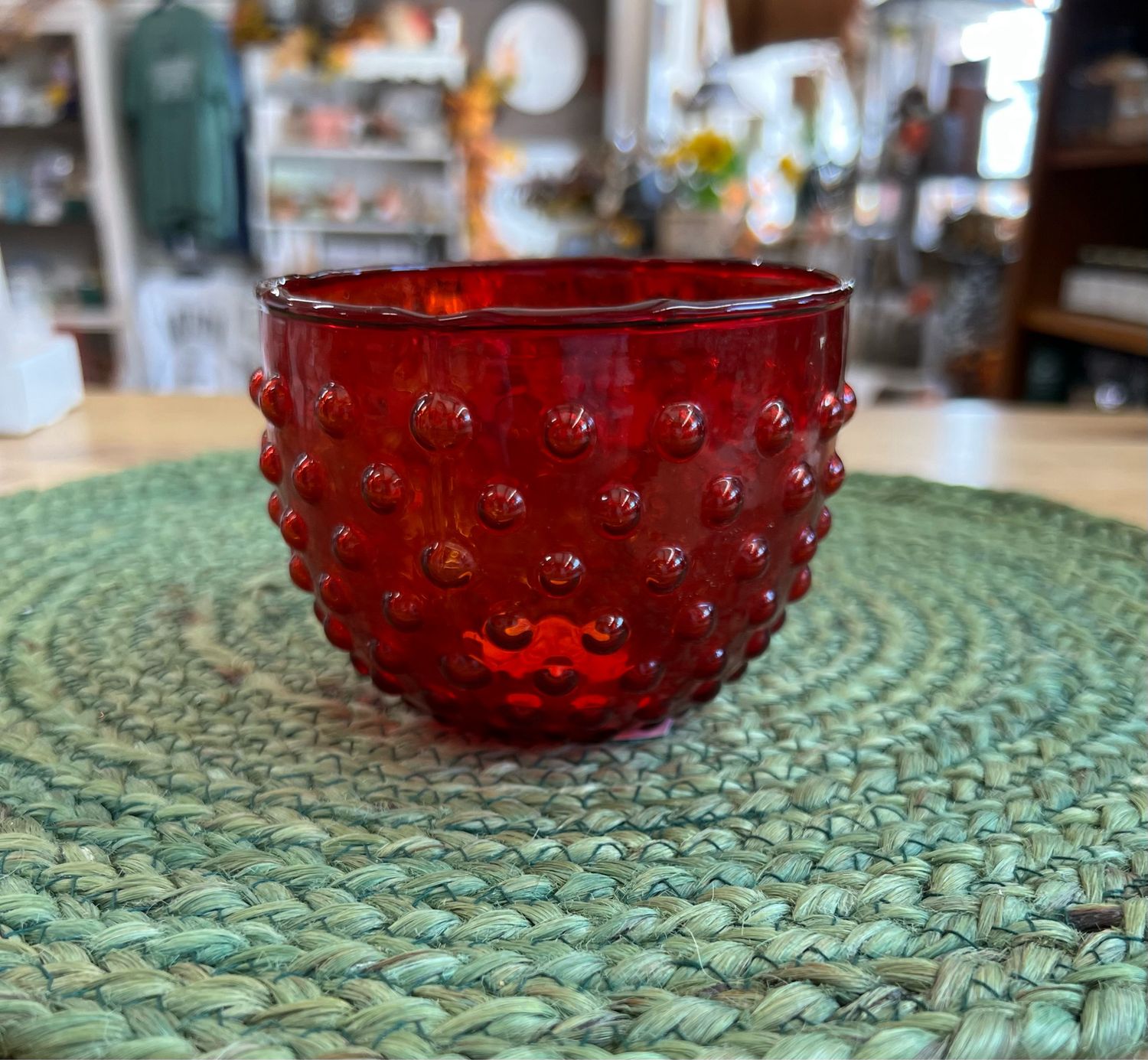 Red Glass Hobnail Votive Holder