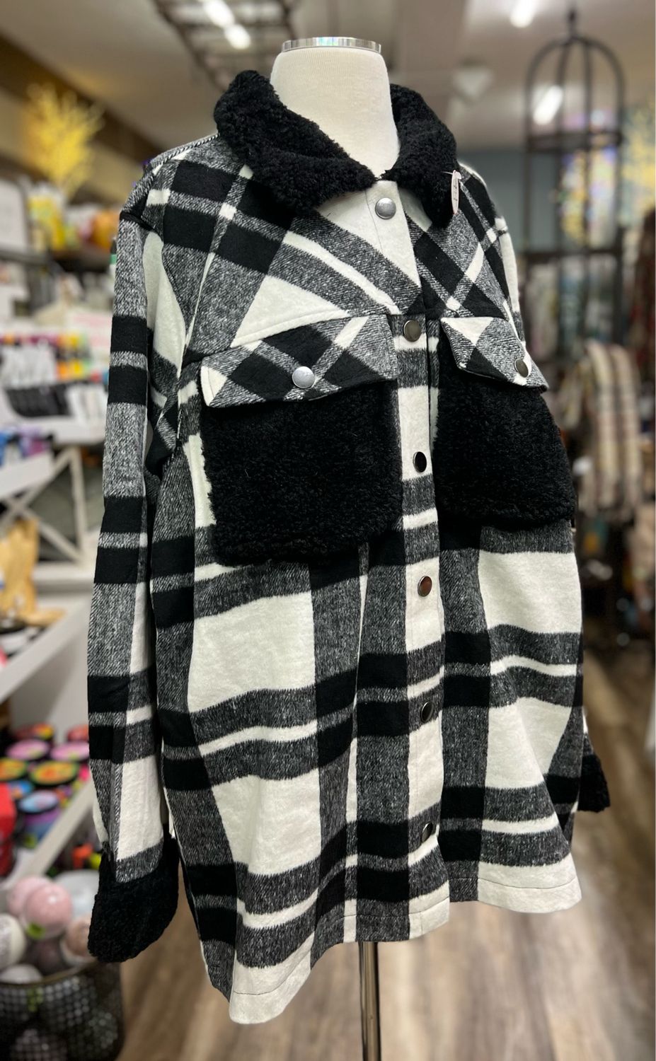 Black &amp; White Sherpa Trimmed Jacket