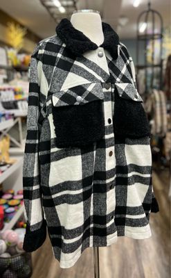 Black & White Sherpa Trimmed Jacket Black & White Sherpa Trimmed Jacket