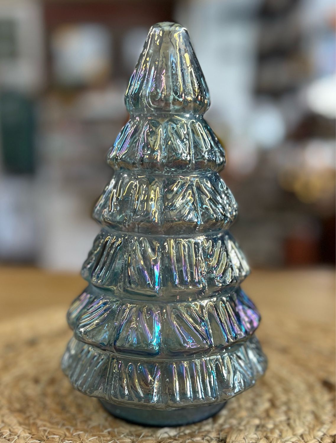 8" Iridescent Blue Glass Tree