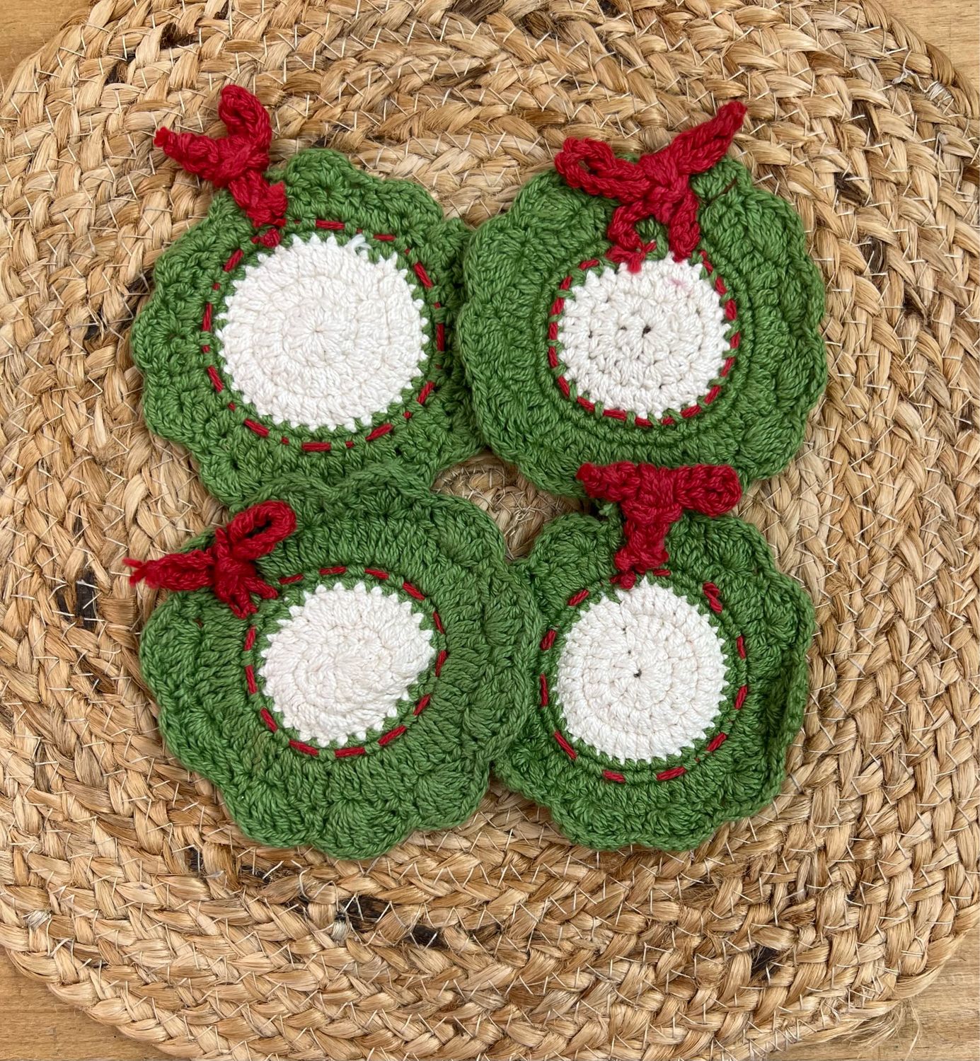 Cotton Crocheted Wreath Coasters Set/4