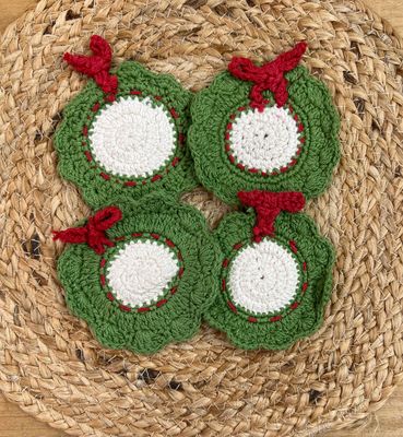 Cotton Crocheted Wreath Coasters Set/4 Cotton Crocheted Wreath Coasters Set/4
