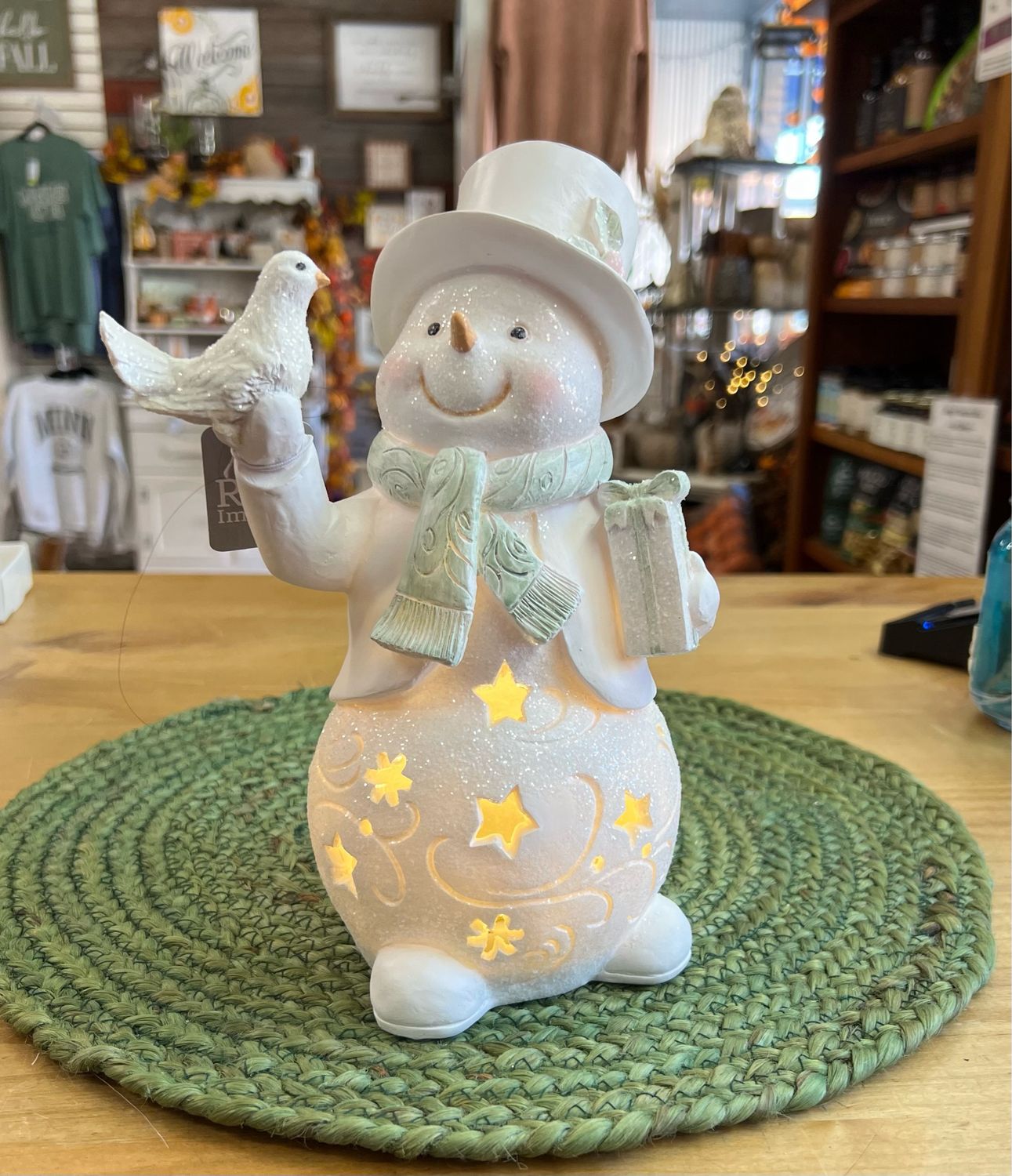 9-3/4&quot; White Lighted Snowman