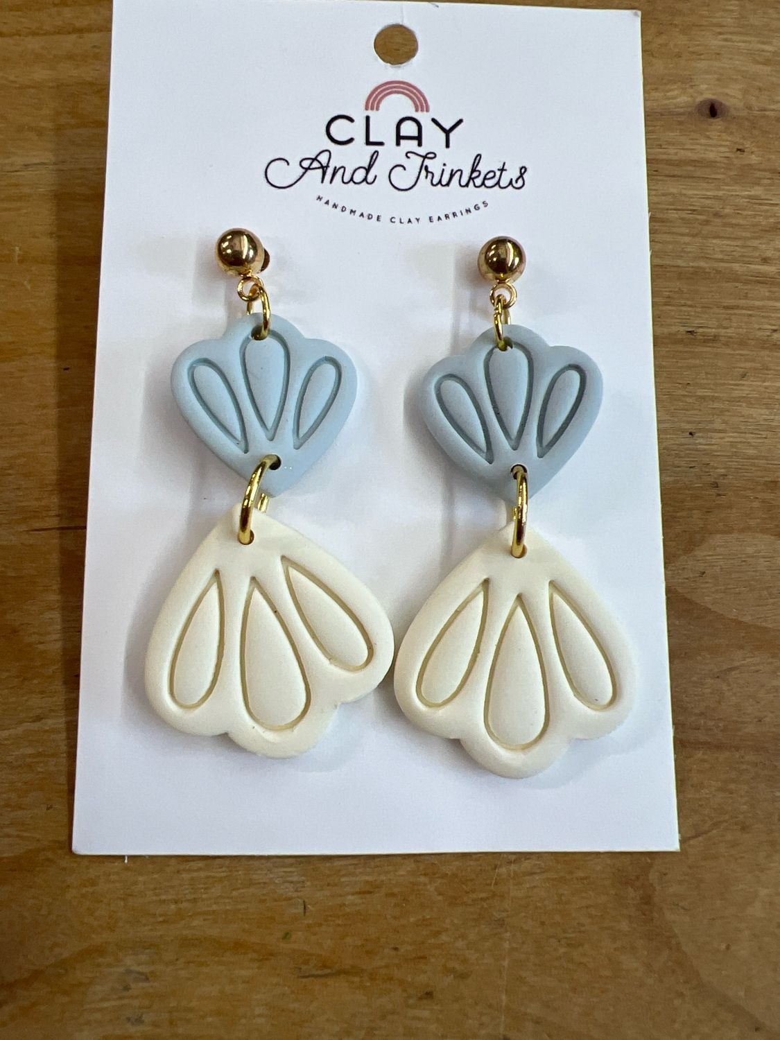 Cream &amp; Grey Clay Earrings