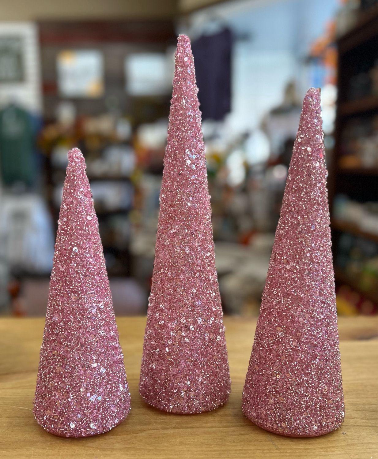 Pink Beaded LED Cone Trees Pink Beaded LED Cone Trees