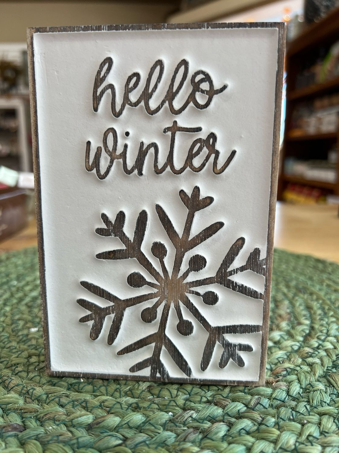 Hello Winter Carved Block Sign