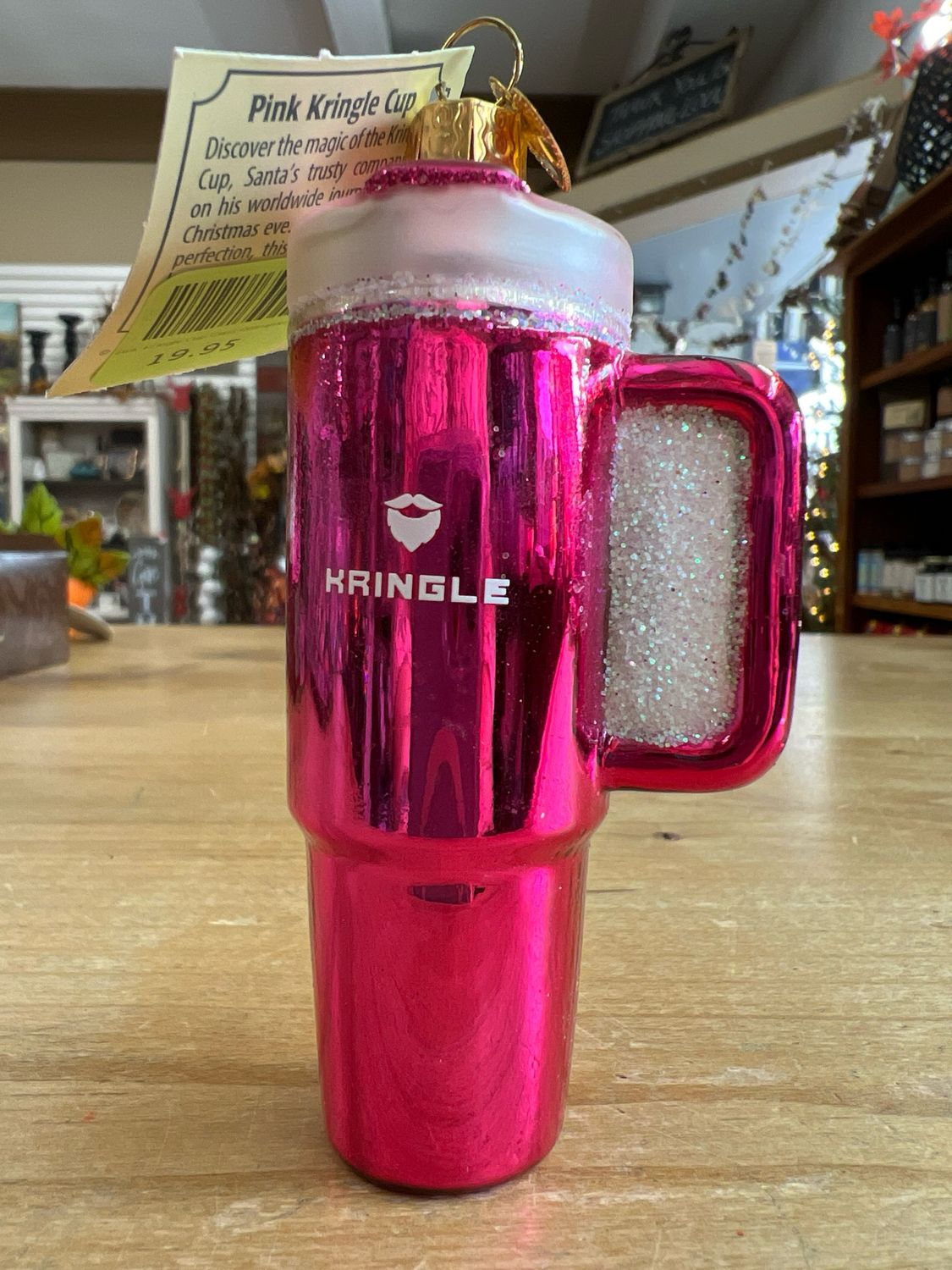 Pink Kringle Cup Glass Ornnament