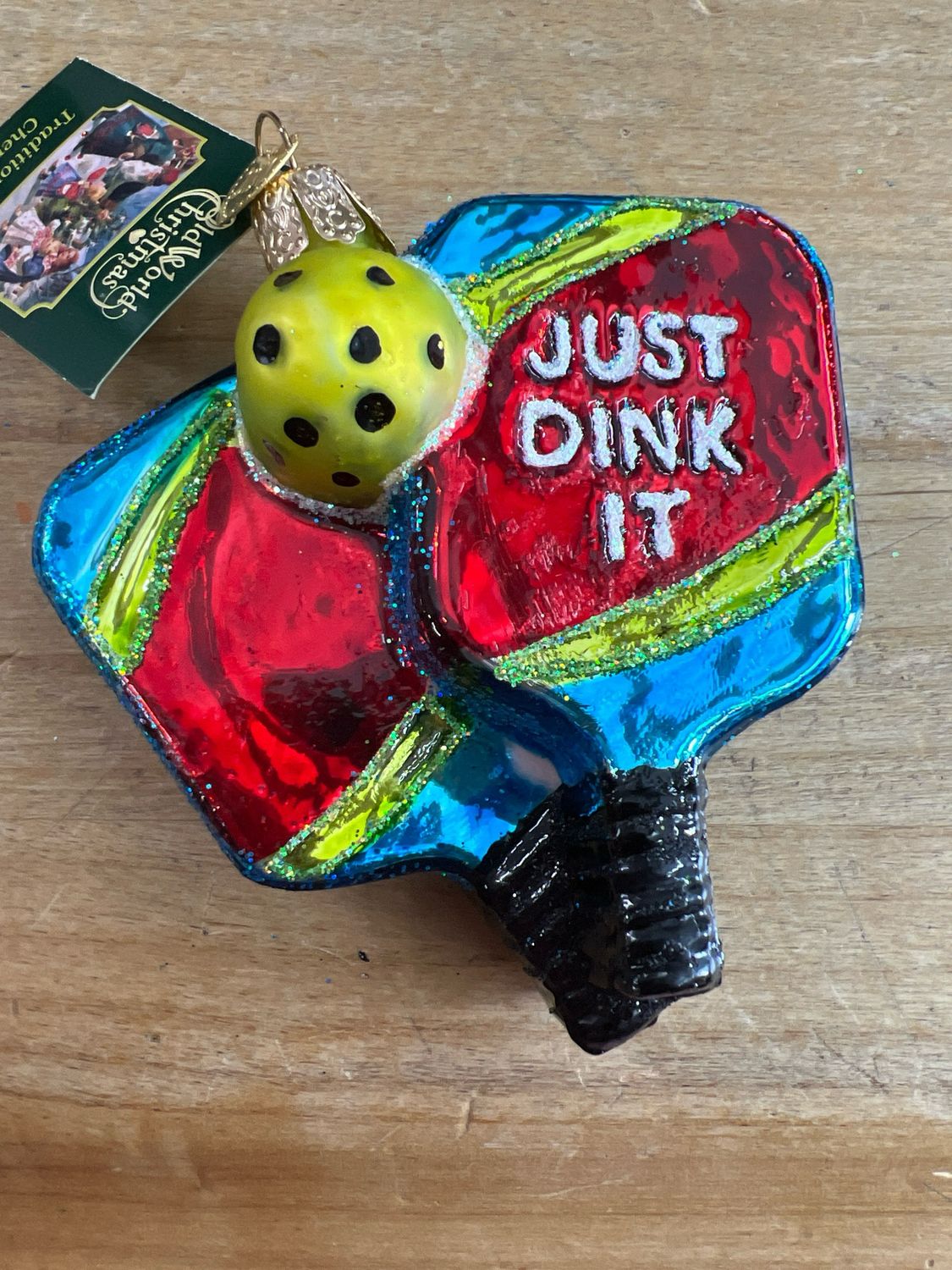 Pickleball Paddles Blown Glass Ornament