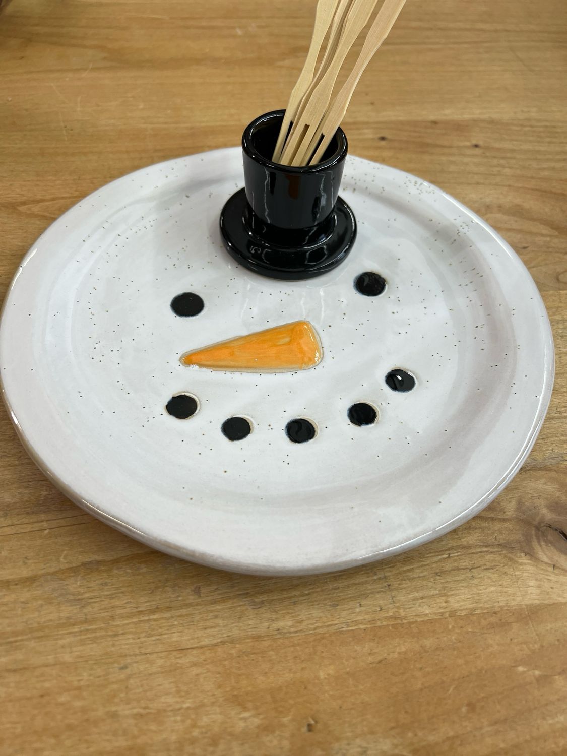 8&quot; Snowman Plate &amp; Toothpick Holder Set