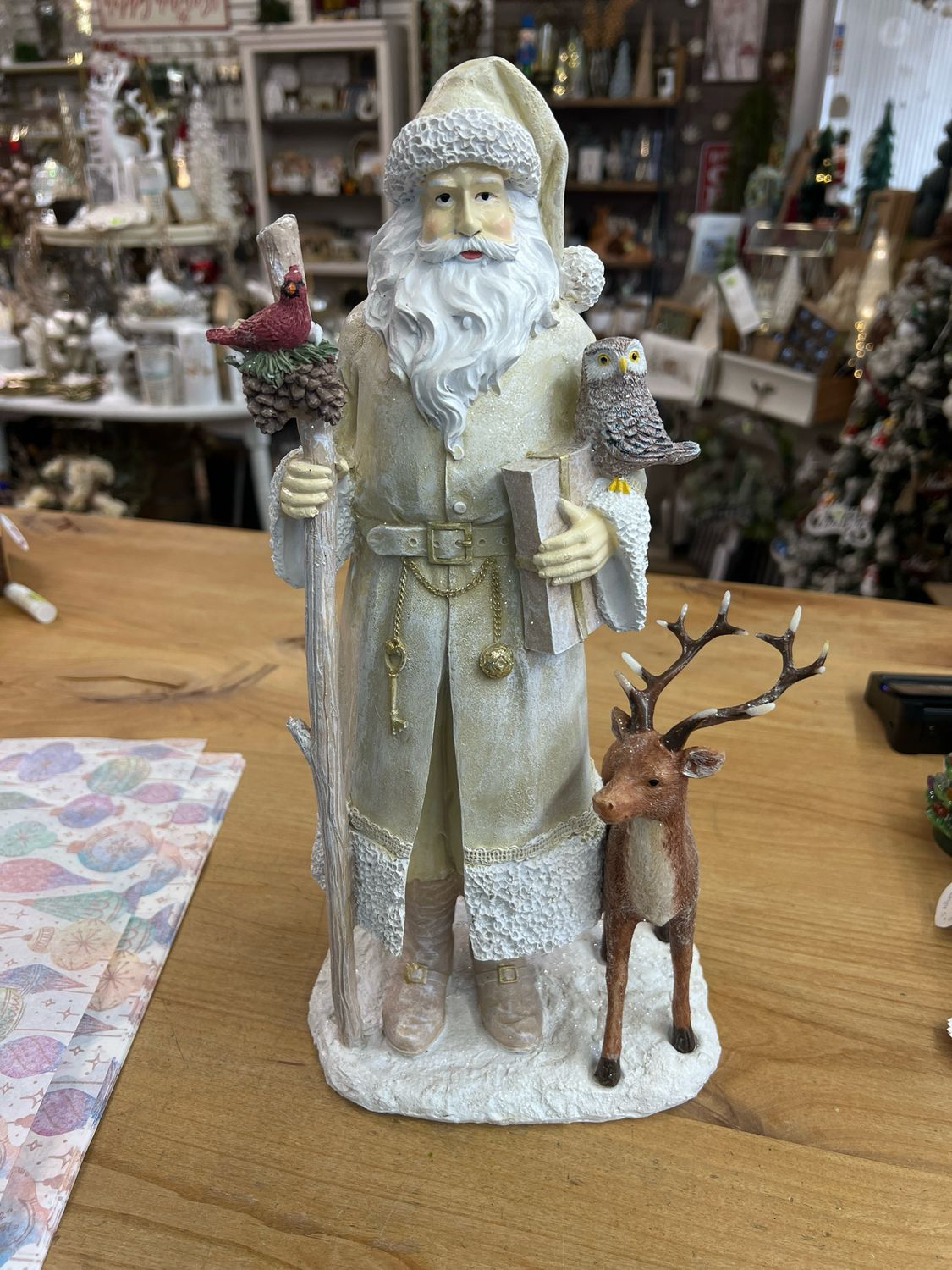 15-1/4&quot; Resin Ivory Woodland Santa