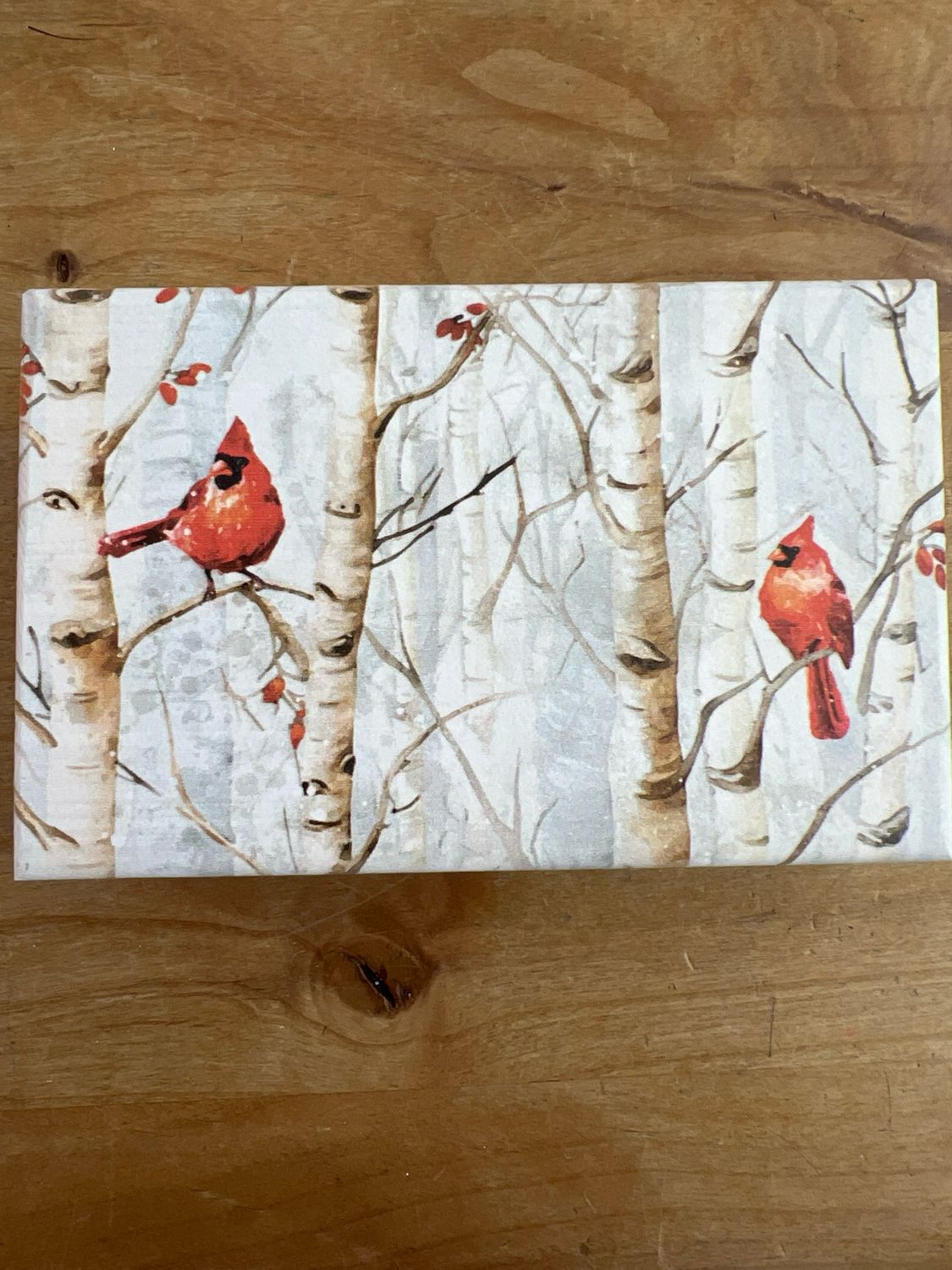 Cardinals in Birch Trees Block SIgn