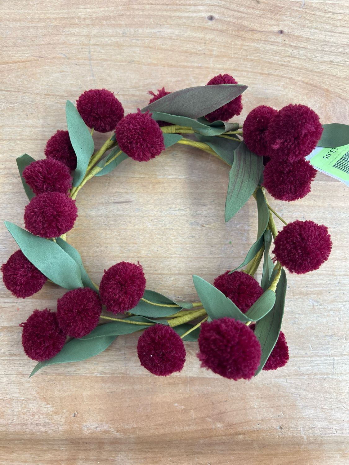 8-1/2&quot; Burgundy Pom Pom Candle Ring