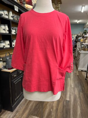 3/4 Sleeve Button Back Top