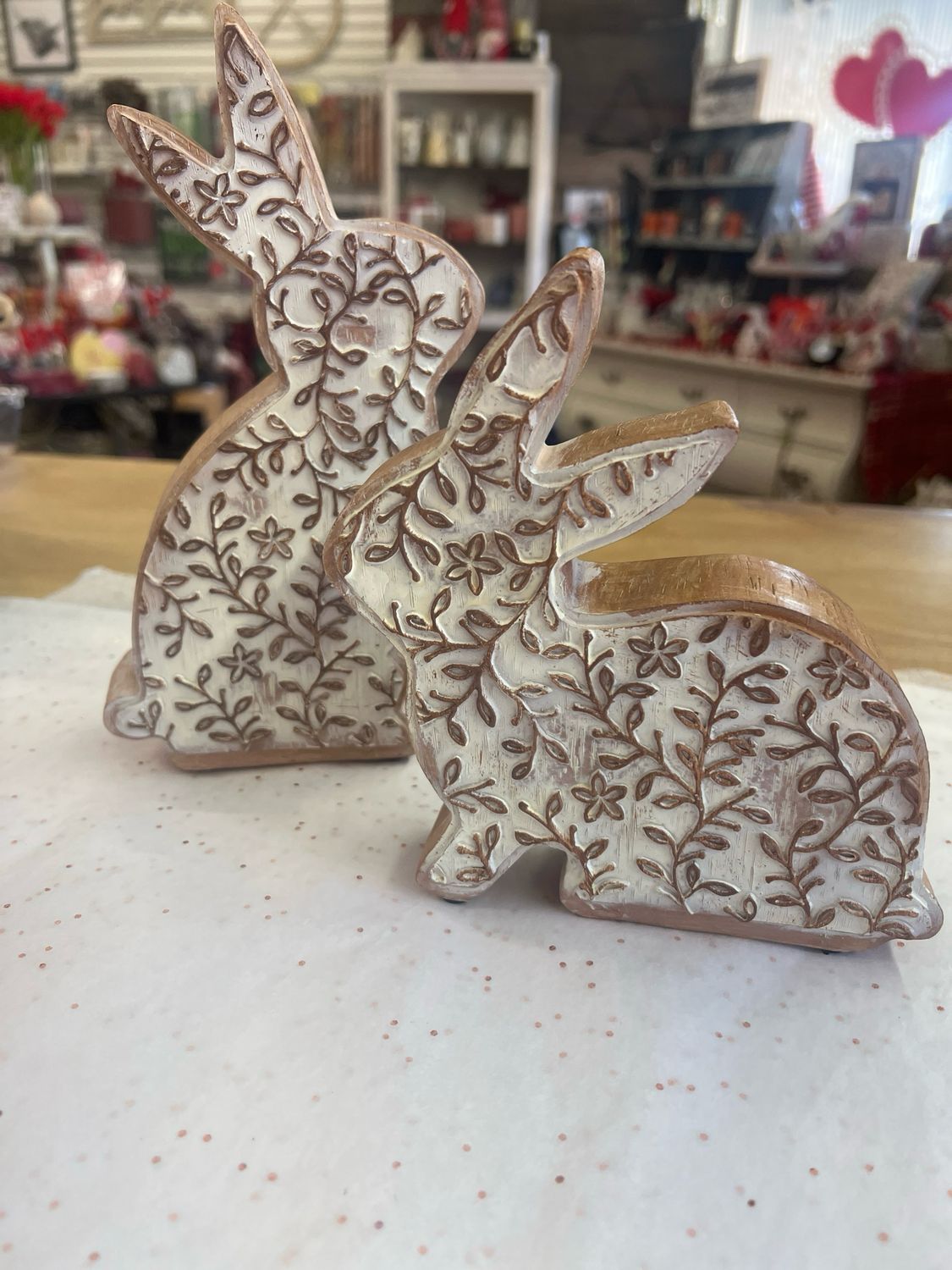 Floral Embossed Bunny Figurines Floral Embossed Bunny Figurines