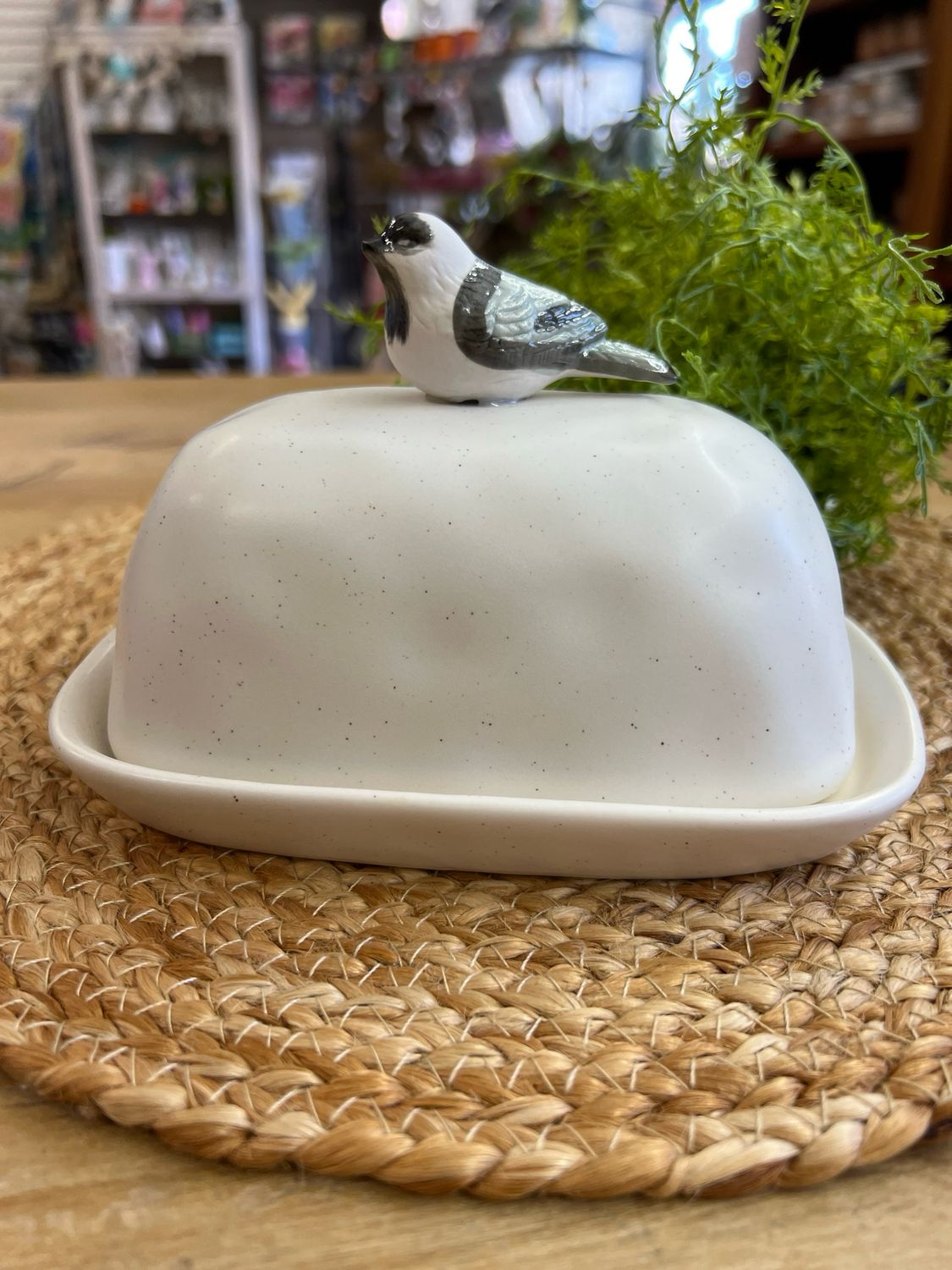 Stoneware Butter Dish w/Bird