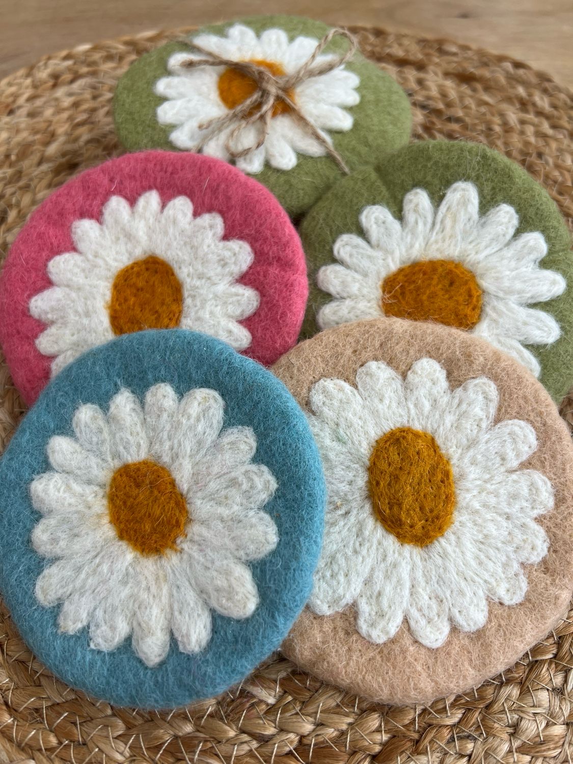 Felted Daisy Coasters Set/4 Felted Daisy Coasters Set/4