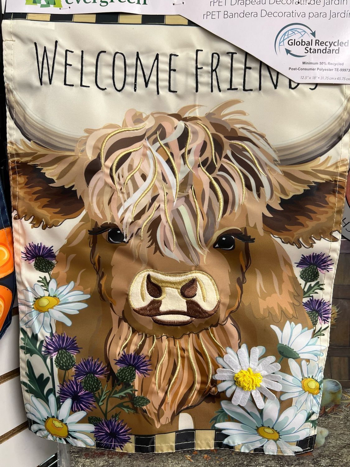 Welcome Friends Highland Cow Flag