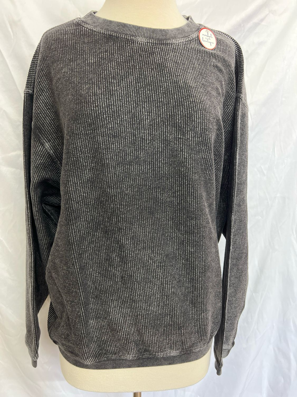 Washed Black Corded Crew Sweatshirt