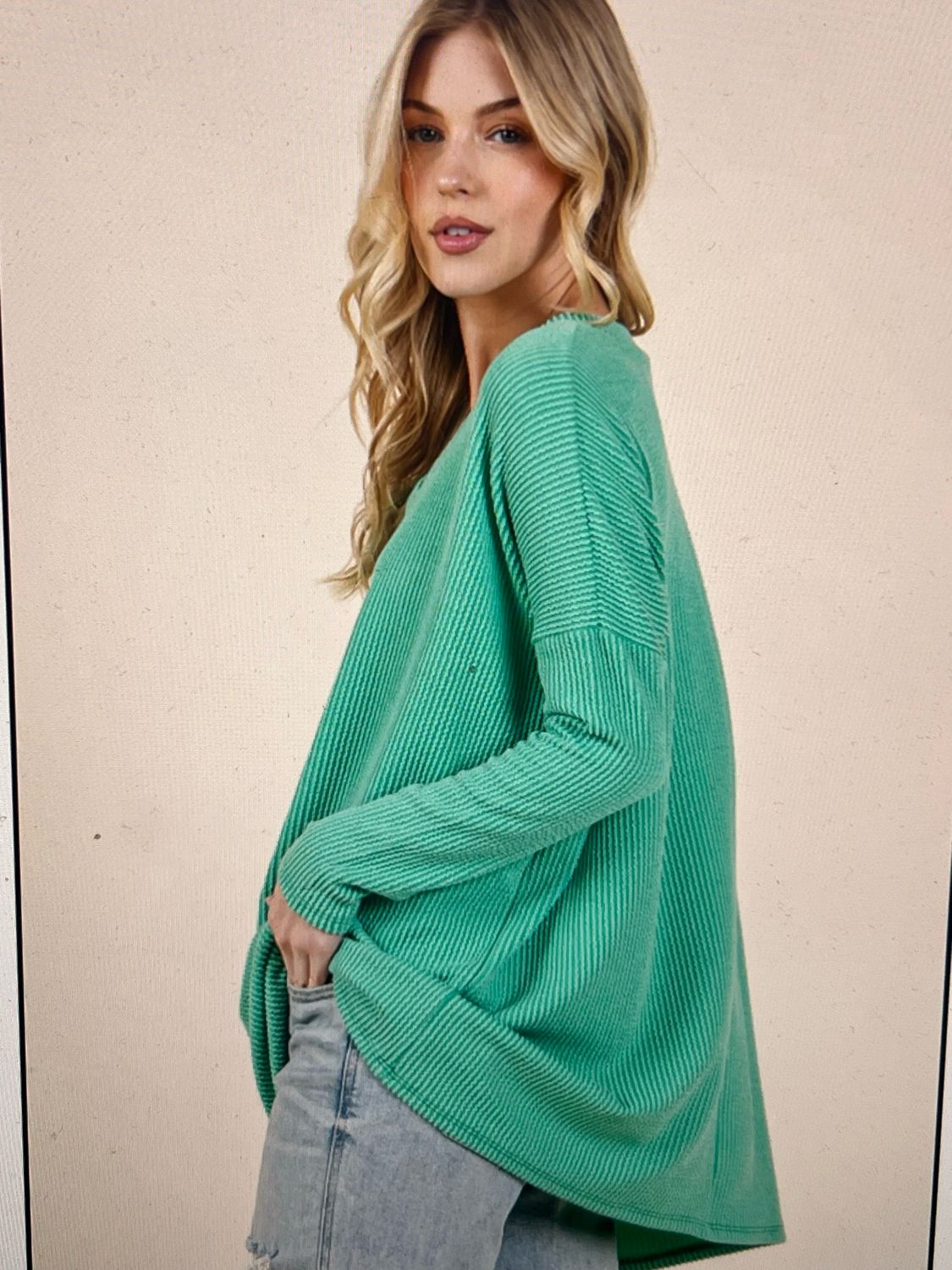 Soft Ribbed Hoodie - Green