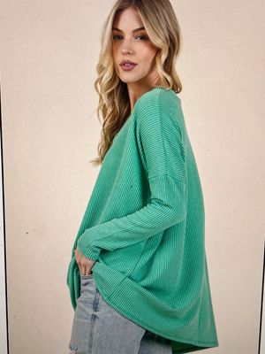 Soft Ribbed Hoodie - Green