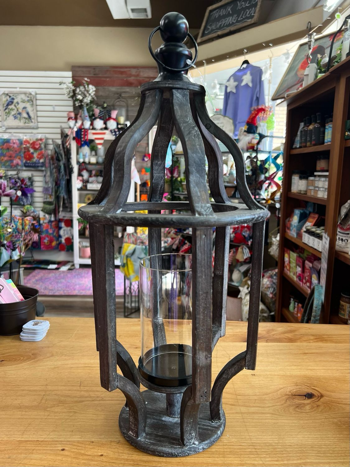22-1/2&quot; Wood &amp; Glass Lantern