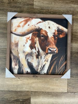 12" x 12" Brown &amp; White Longhorn Wall Decor