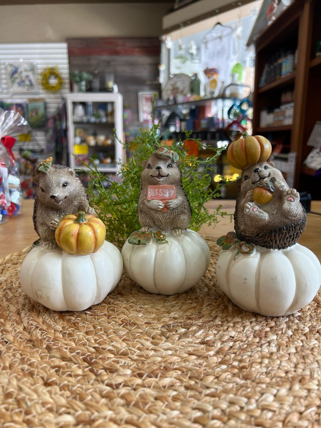 Resin Hedgehogs with Pumpkins Resin Hedgehogs with Pumpkins
