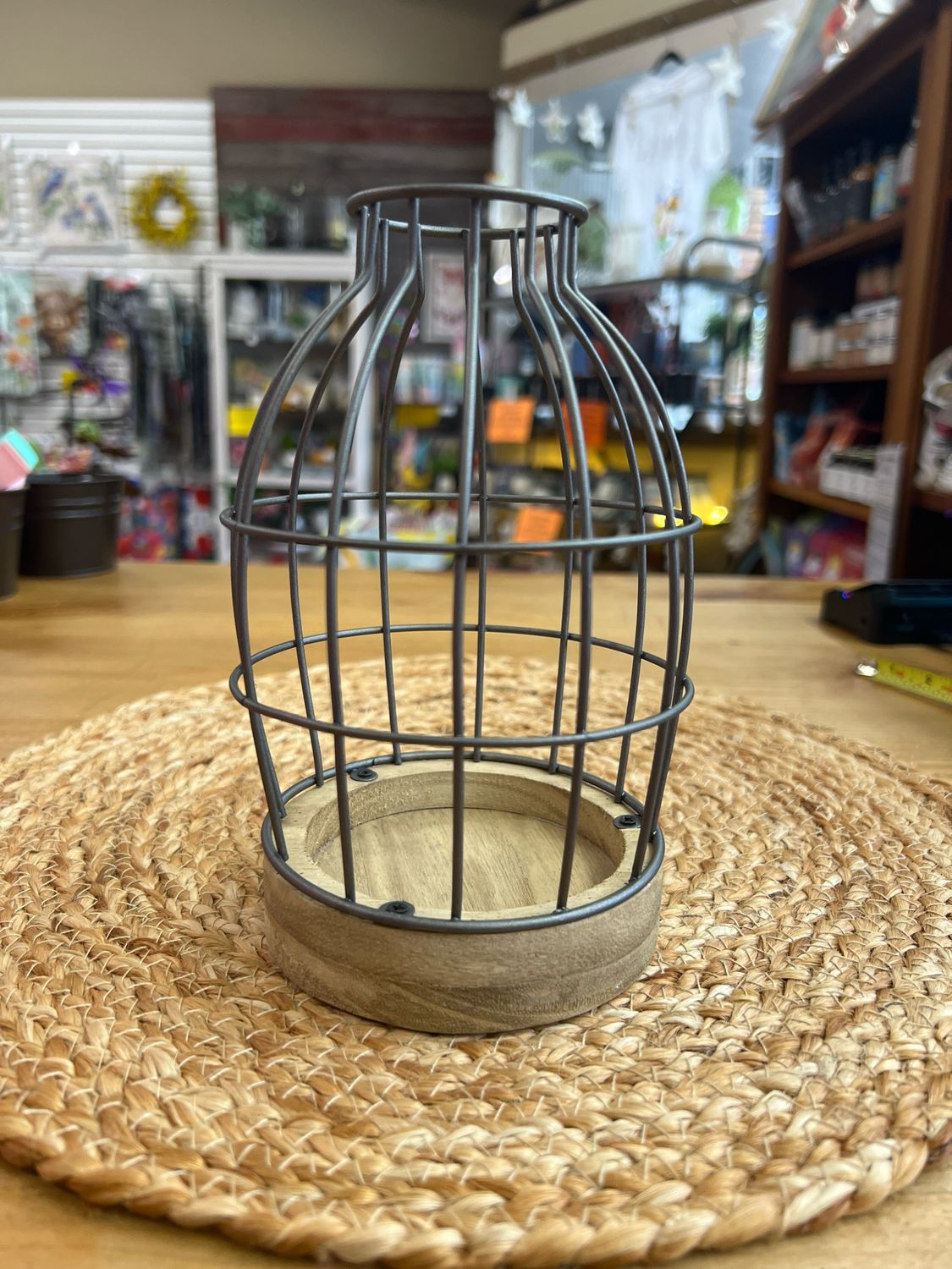 Wood &amp; Metal Vase w/Base